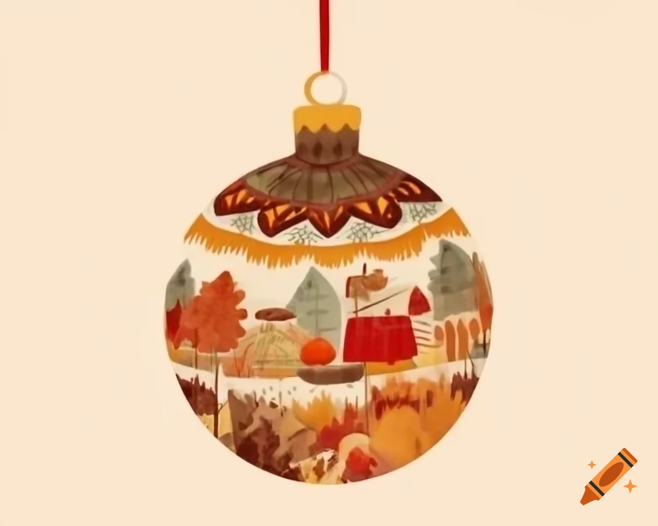Thanksgiving ornament in autumn shades watercolor storybook style