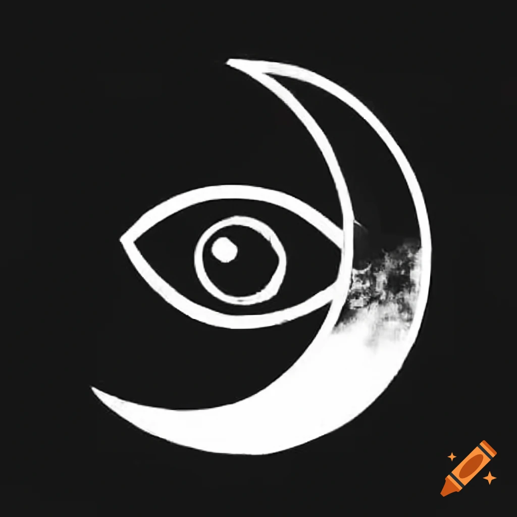 Crescent moon symbol with eye in the center, white on black
