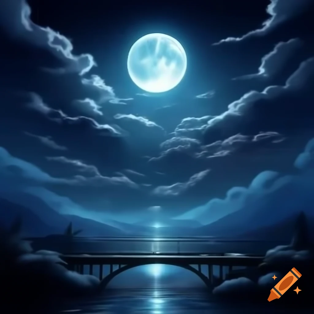 Luminous full moon casting glow on enchanting bridge at night