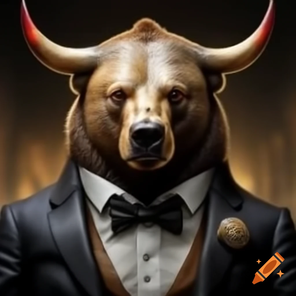 Bear with bull horns wearing a tuxedo