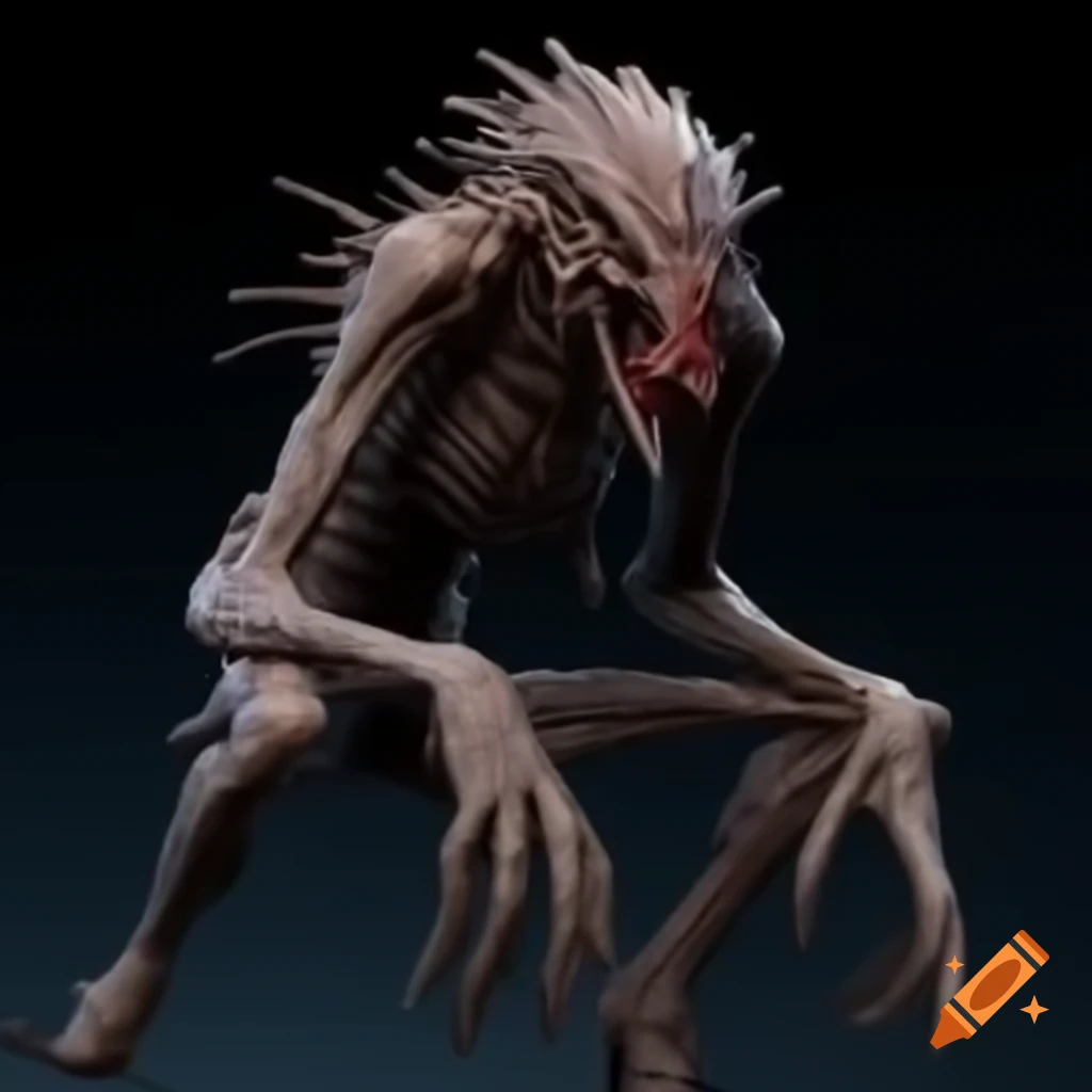 Top down reference pose of the Licker creature from Resident Evil 2