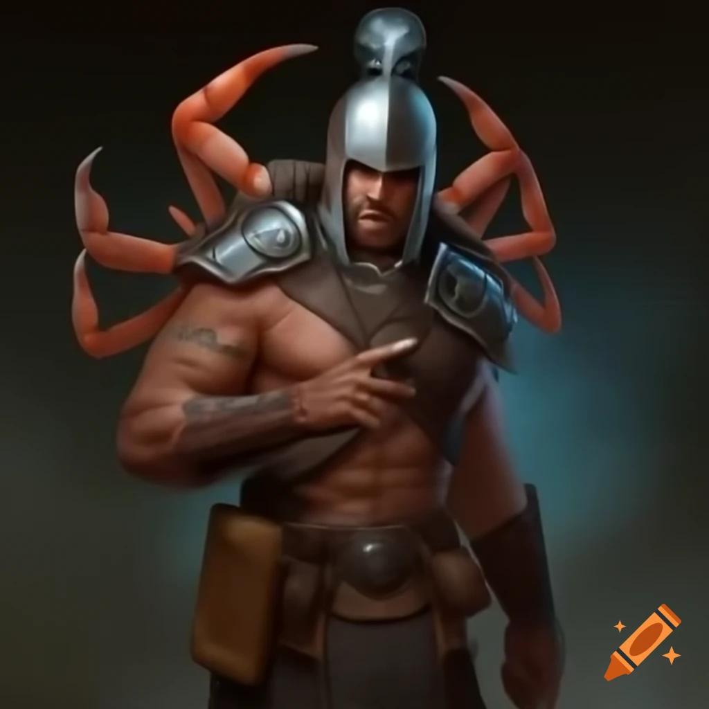 Steel man warrior with crab pincer hand