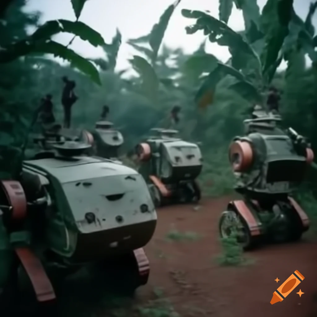 US army robots in Vietnam war jungle, 1960s