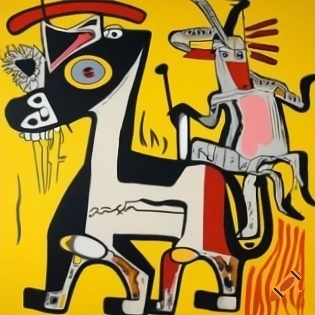 Mythological animals painted in Jean-Michel Basquiat style