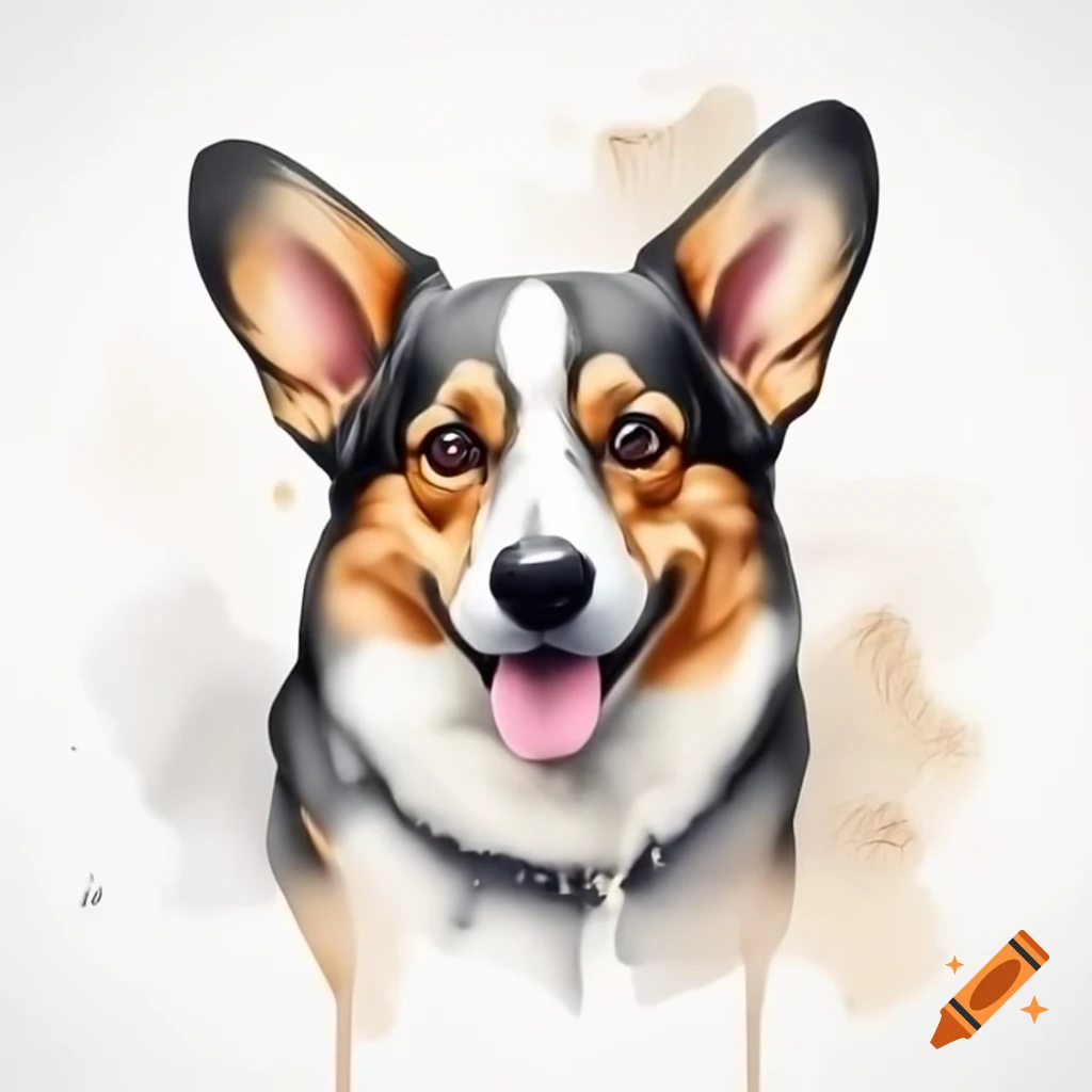 Black and white image of a Welsh Corgi dog
