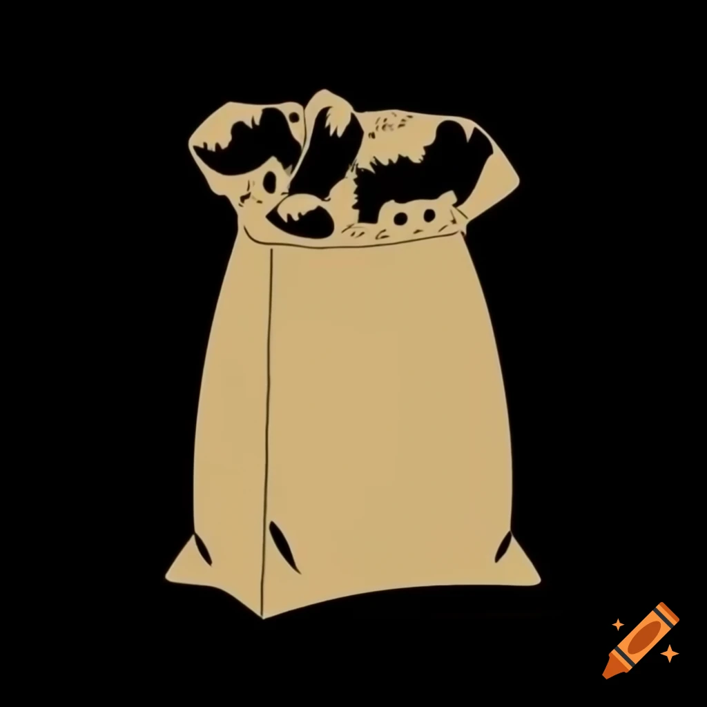 Vintage dog food bag in sepia tones against black background on craiyon