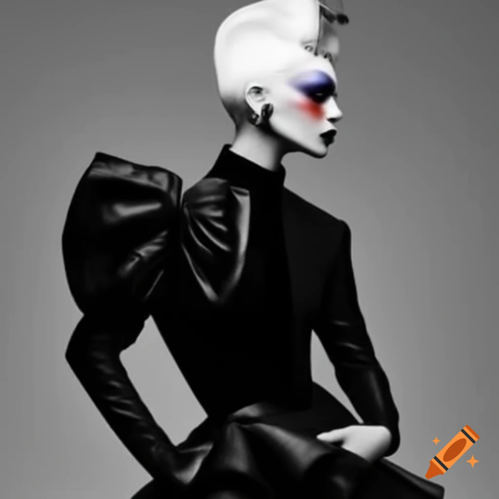 High-fashion monochrome outfit featuring structured blazer by drag queen Coco Couture