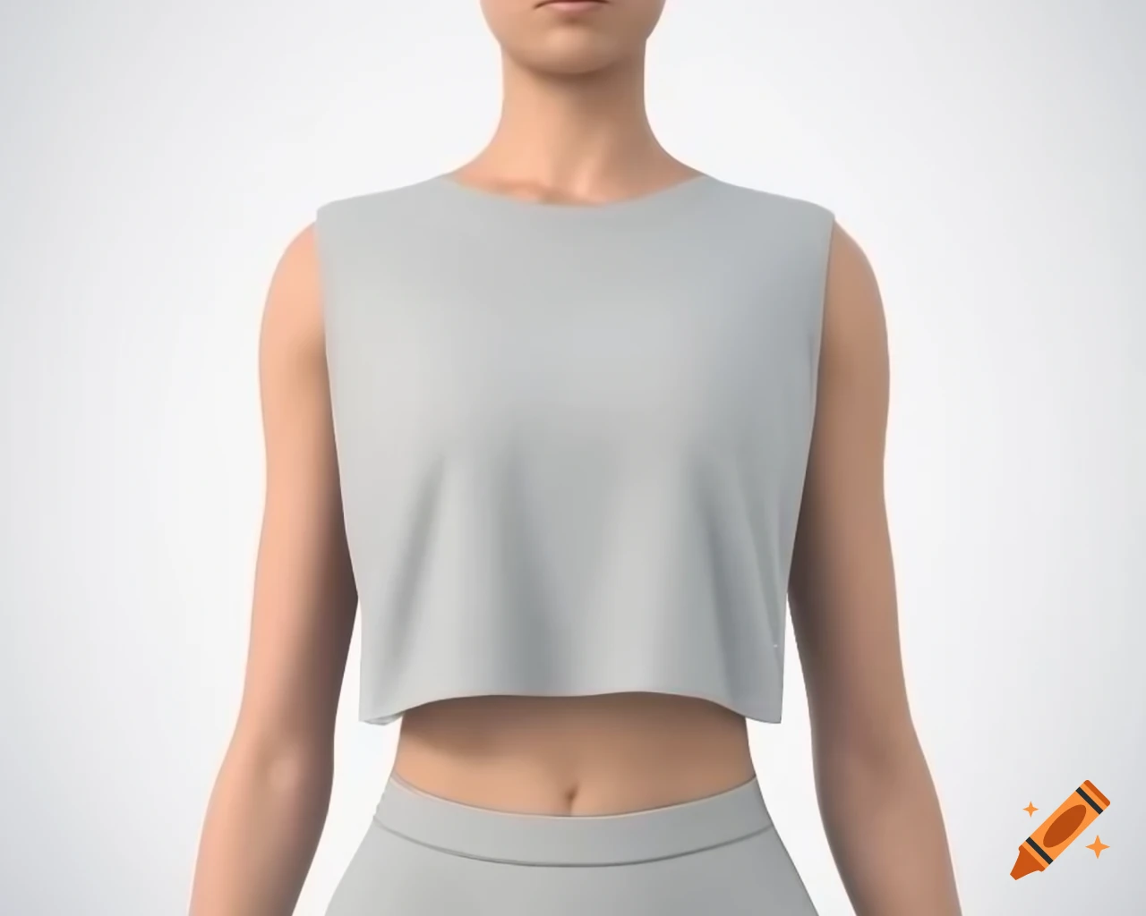 Realistic 3D model of blank sleeveless activewear crop top on white background