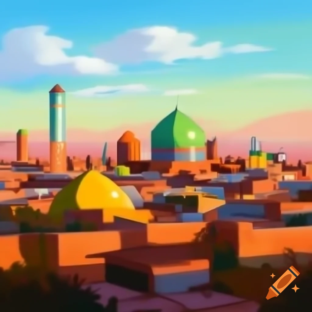 Skyline of shiraz in norman rockwell painting style on craiyon