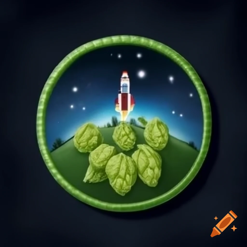 NASA-style mission patch with hop rocket soaring in deep space against starry background