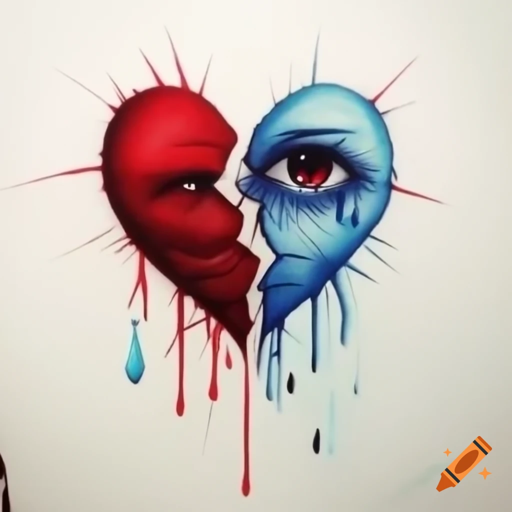 Ink drawing of a shattered heart symbolizing deep sadness