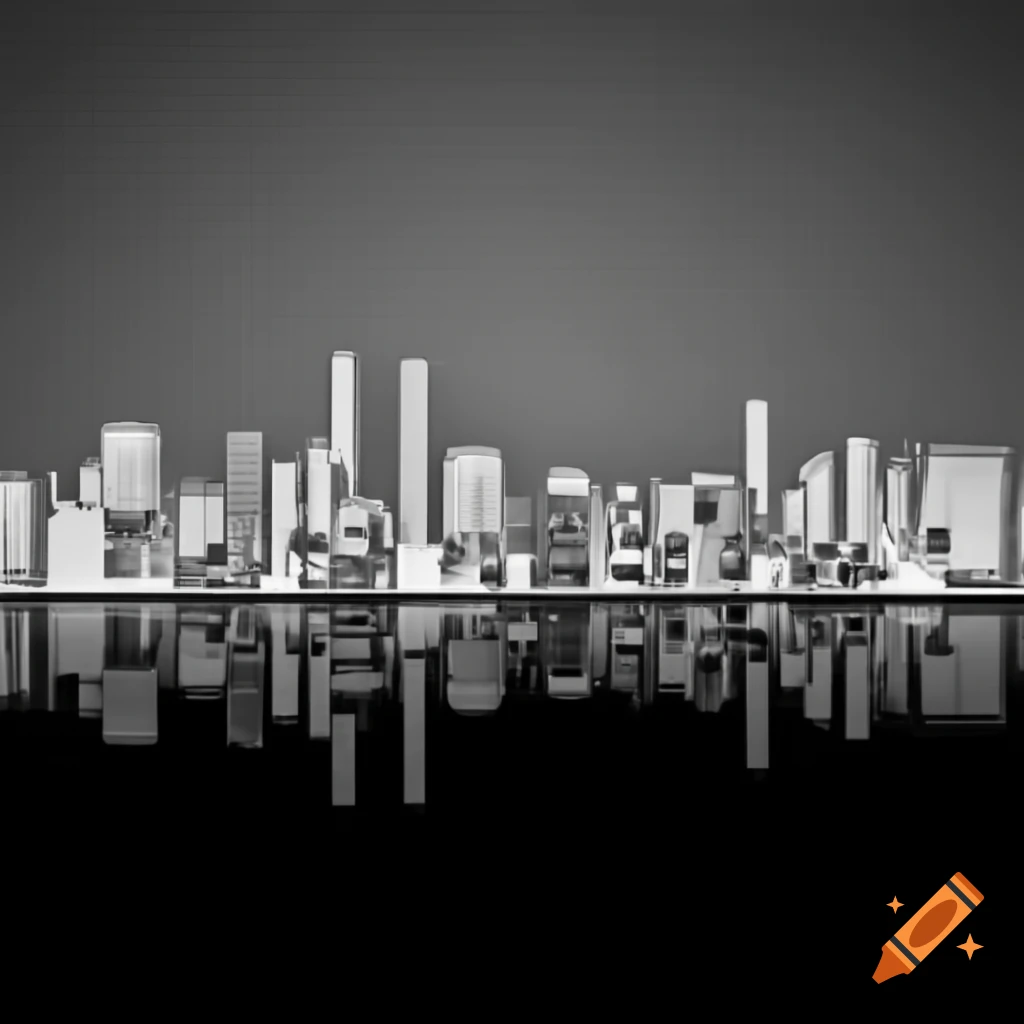 Long city silhouette in white against black background on craiyon