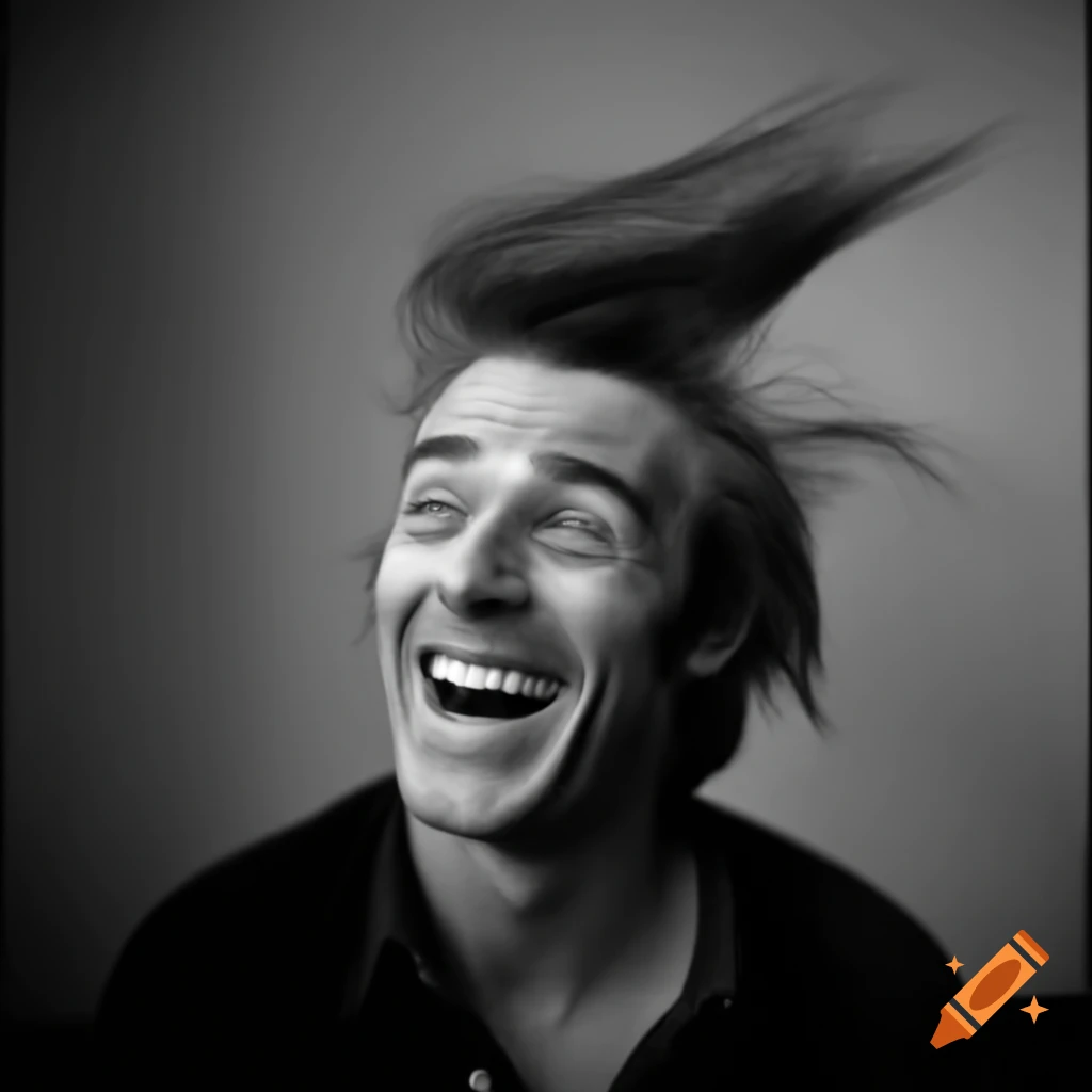 Man laughing after losing his hair