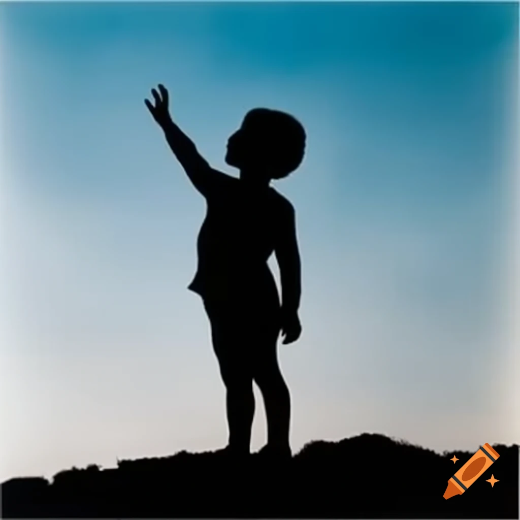Silhouette of a boy reaching hand to the sky