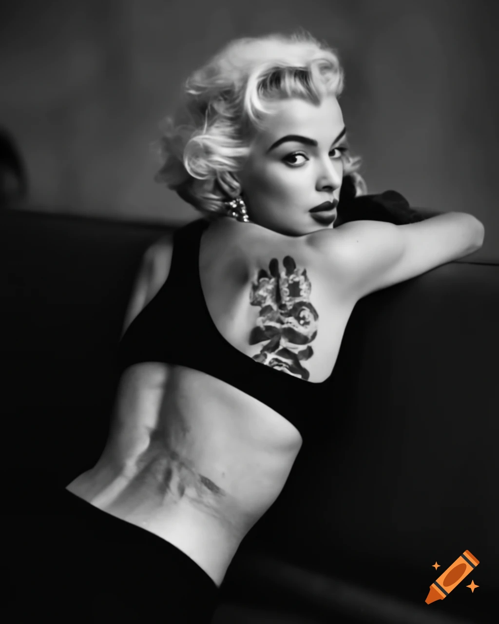 Marilyn Monroe depicted with tattoos