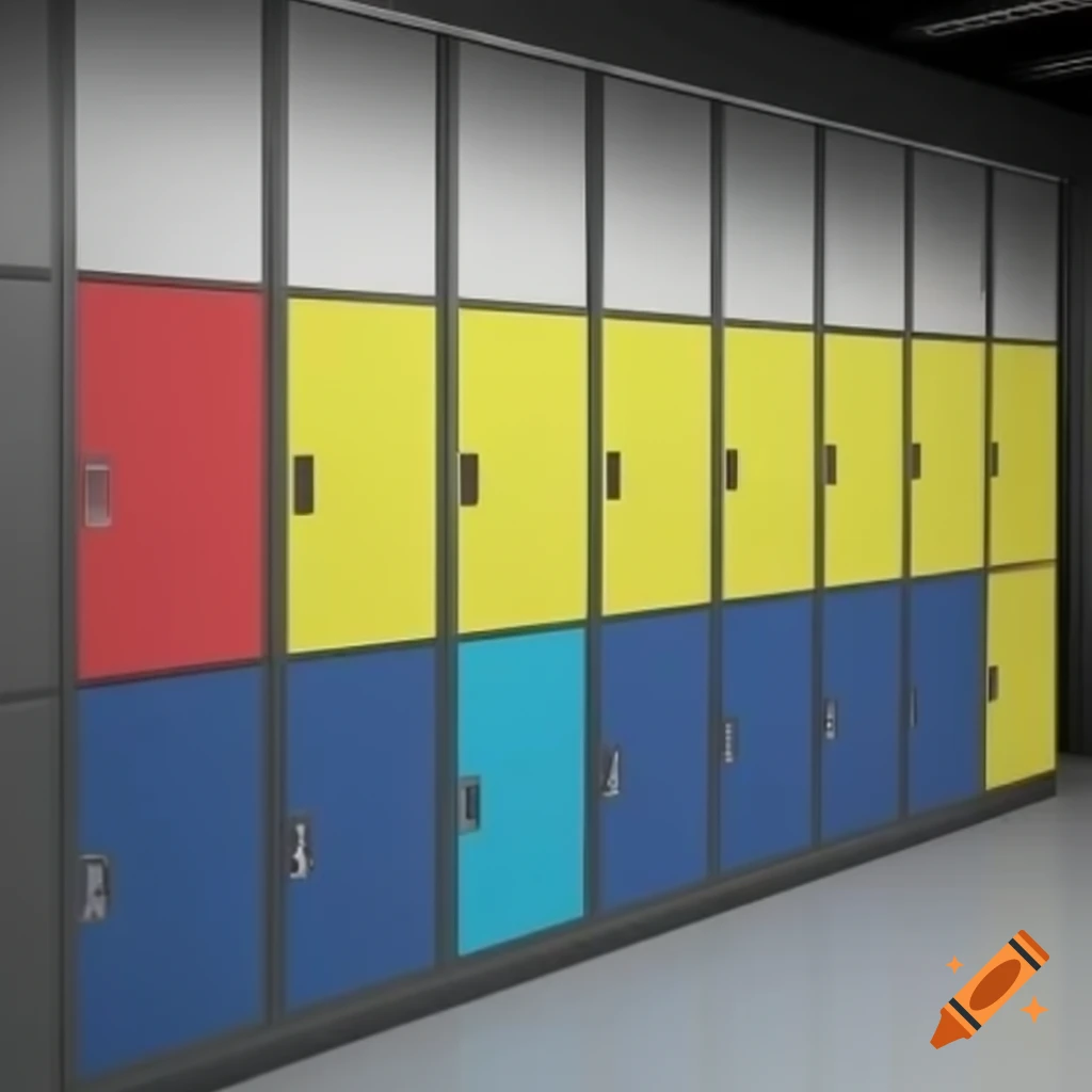 Colored lockers stacked in a changing room for safekeeping personal
