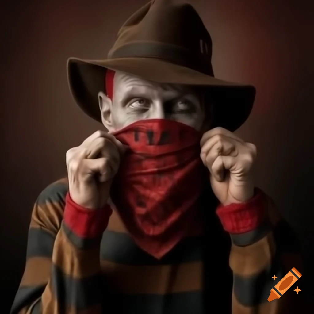Freddy Krueger with red paisley print bandana covering his face