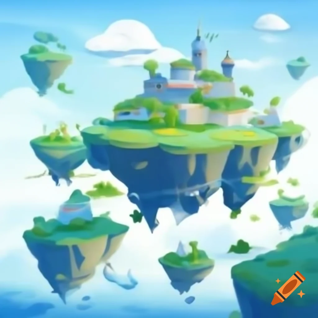 Cartoon floating islands on white background