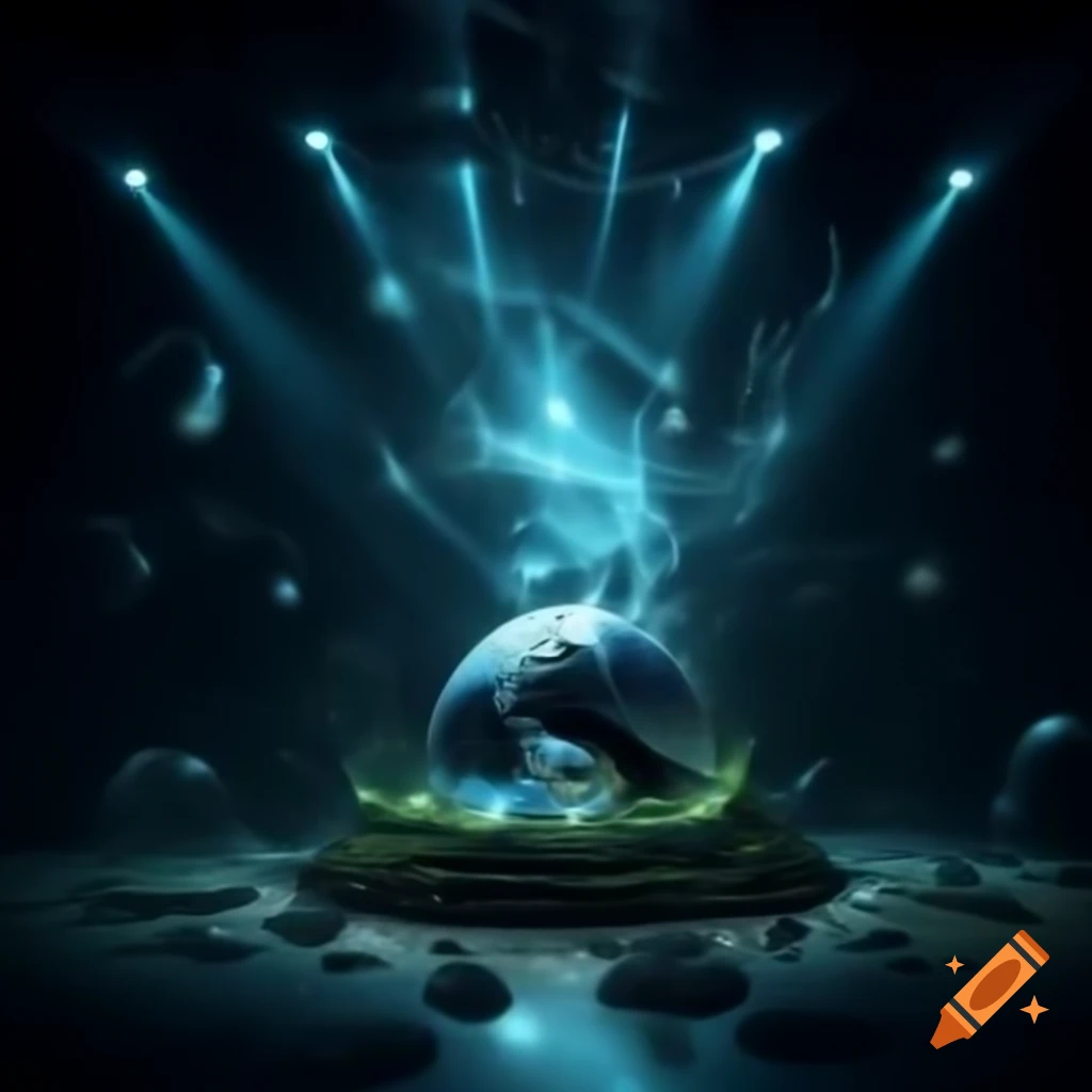 Futuristic android musician in modern environment with LED lights