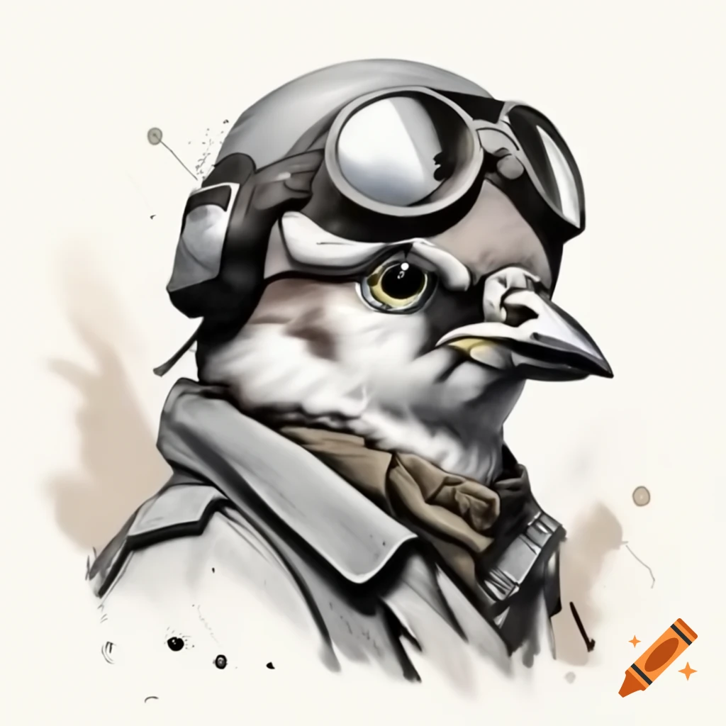 Sparrow depicted as a WWII fighter pilot in a painting