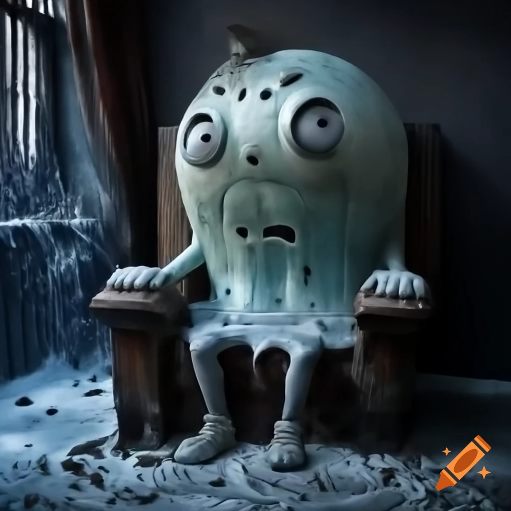 Rustic 70's milkshake mascot sitting broken with faded eyes