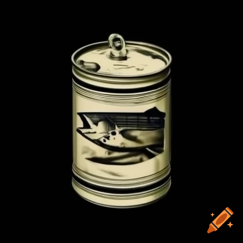 Vintage tuna can illustration in sepia on black background