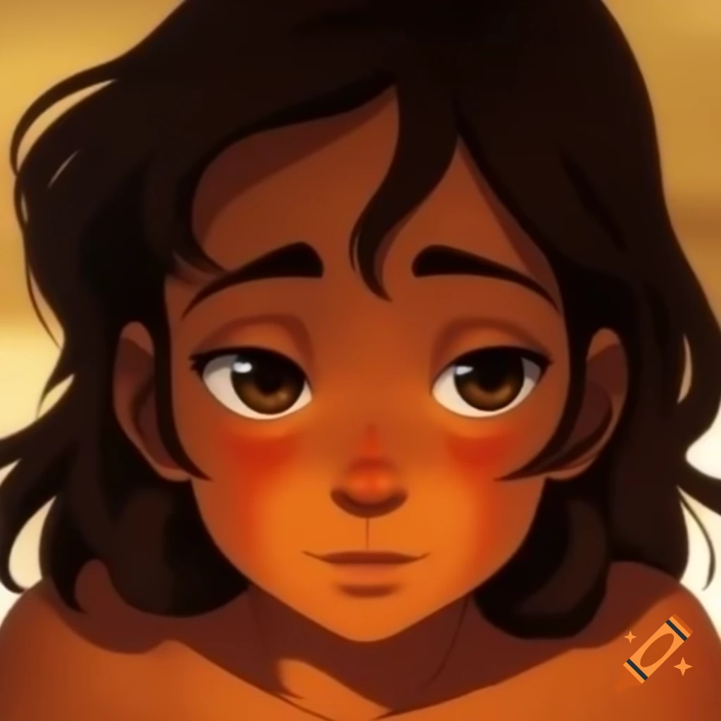 Young anime woman with rich brown skin