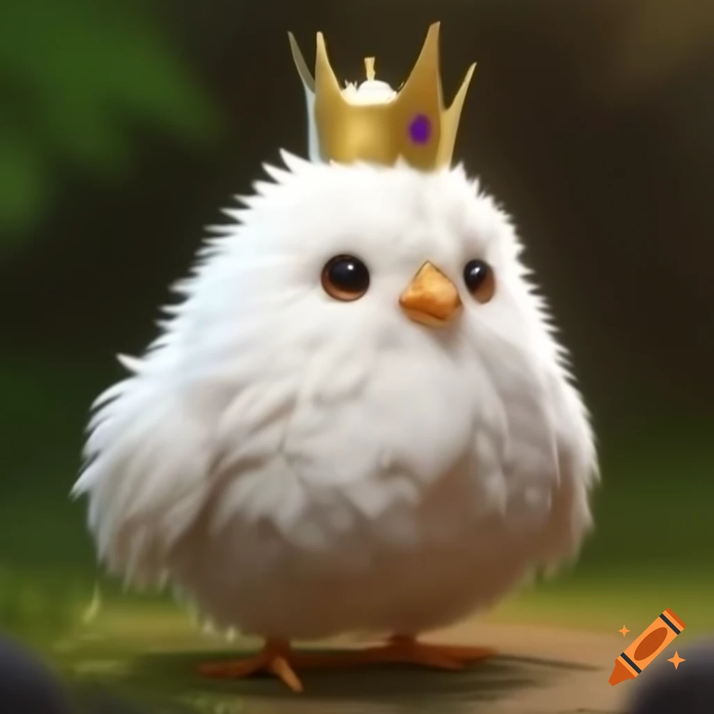 White chicken wearing a crown in fantasy style