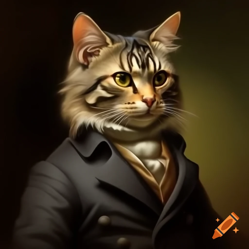 18th century painting of cat in suit jacket