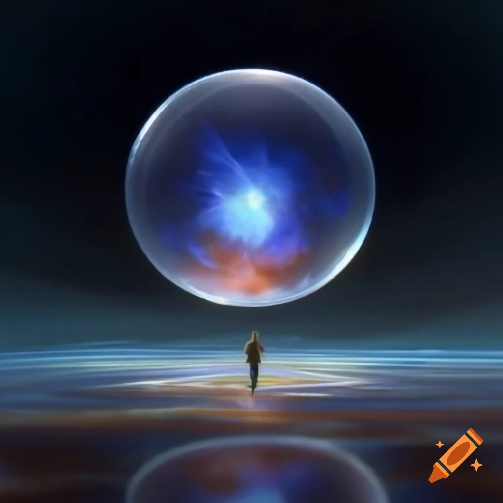 Microscopic bubble of energy in dark universe, Impressionist style painting