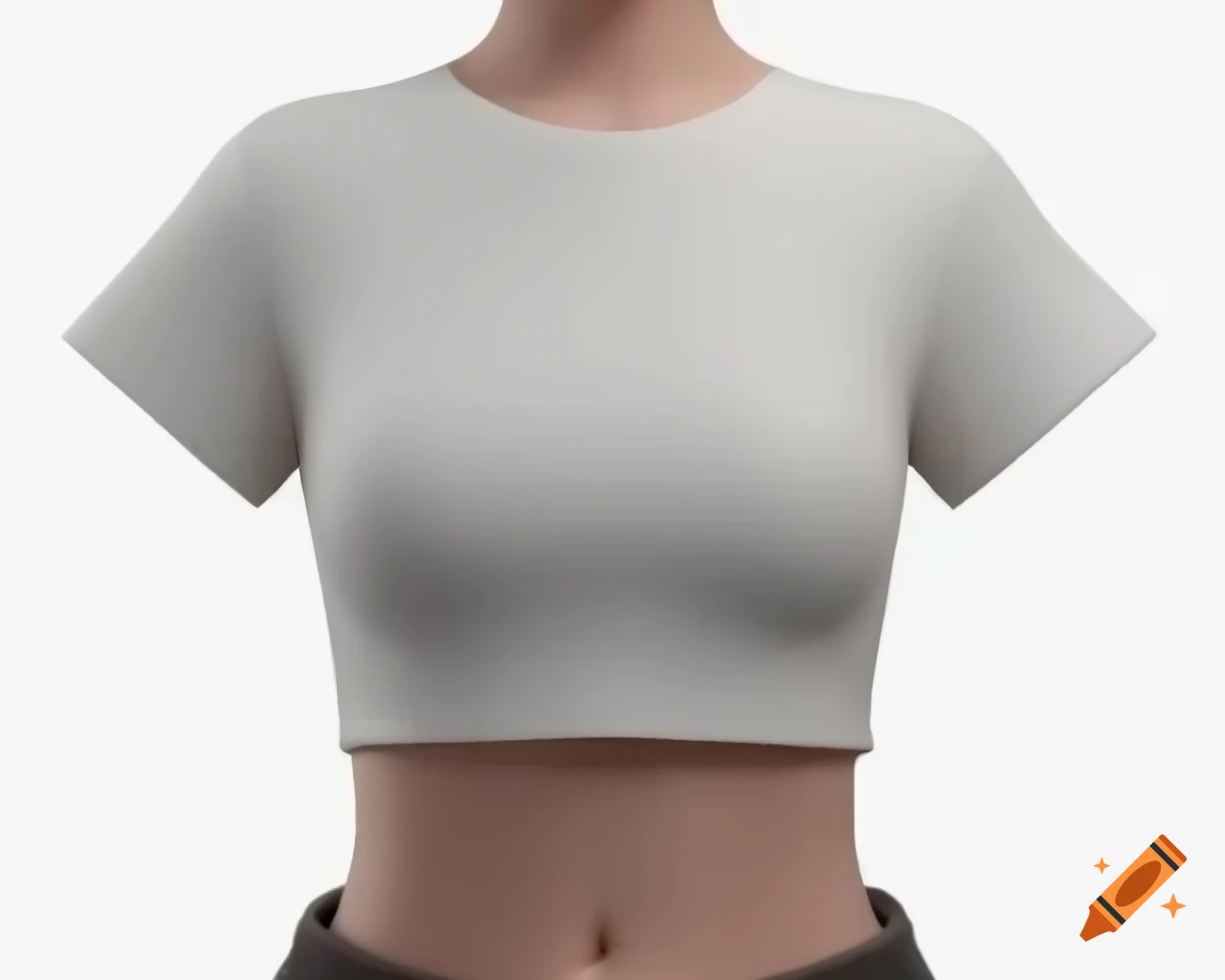 Realistic 3D model of a blank crop top on white background