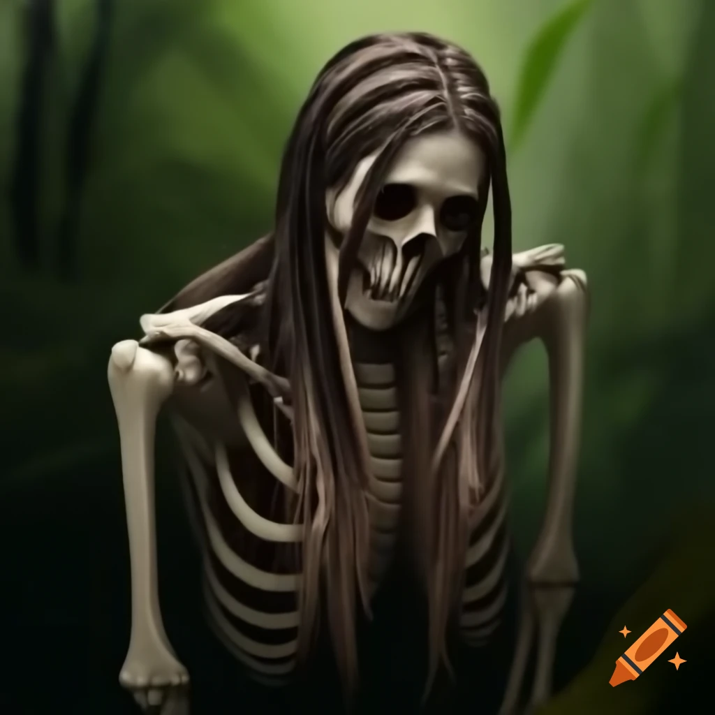 Creative depiction of a man with fish skeleton braids emerging from his head