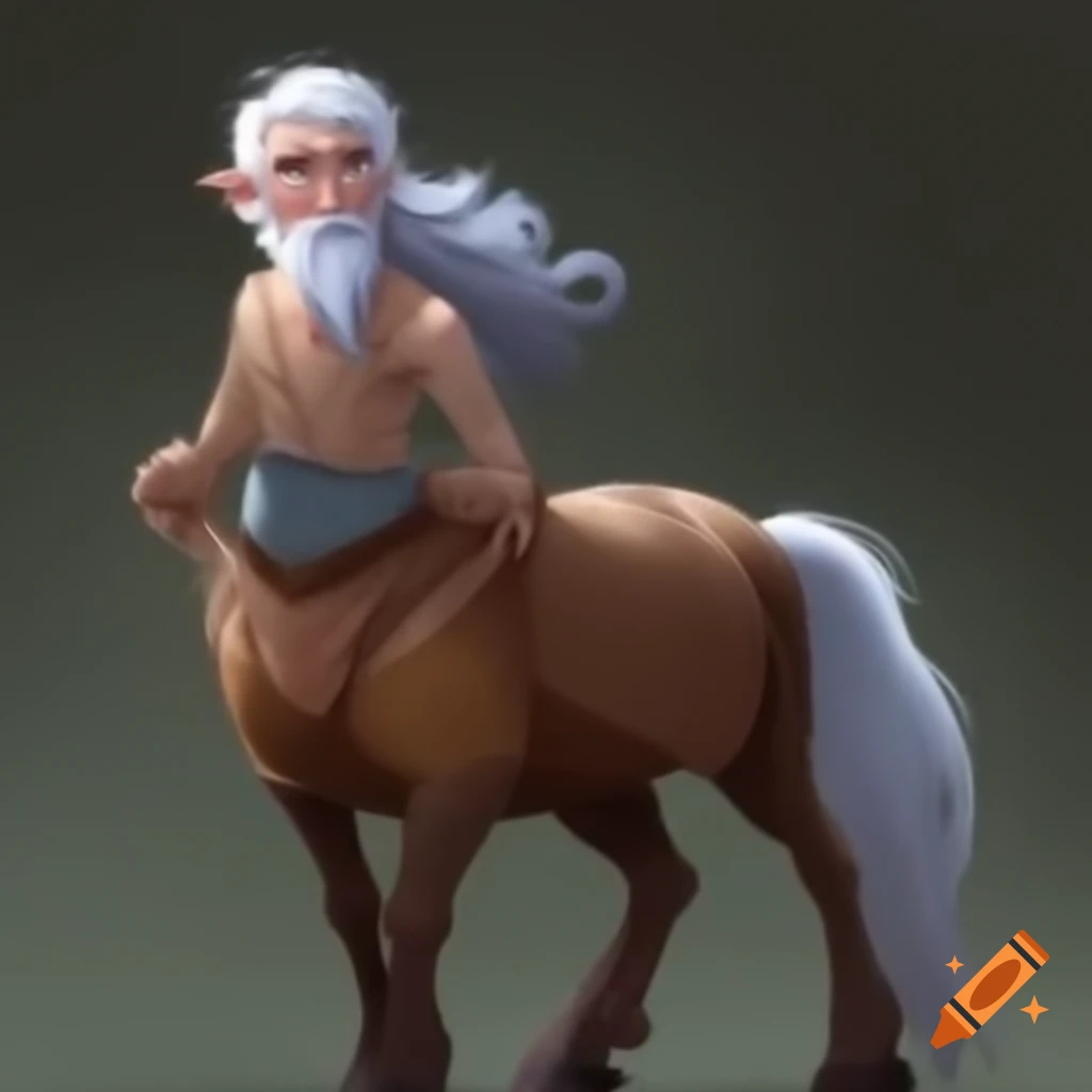 Centaur with wooden leg and gray hair wearing shabby robes