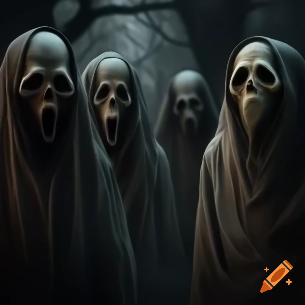Dark vintage cemetery scene with eerie ghosts