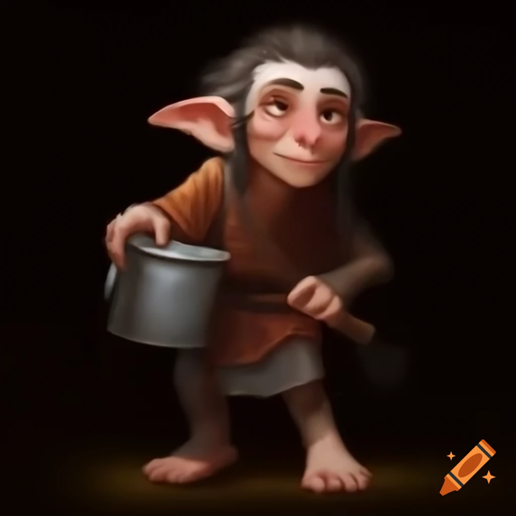 Fantasy character portrait of a frail, charismatic Halfling carrying a bucket of water