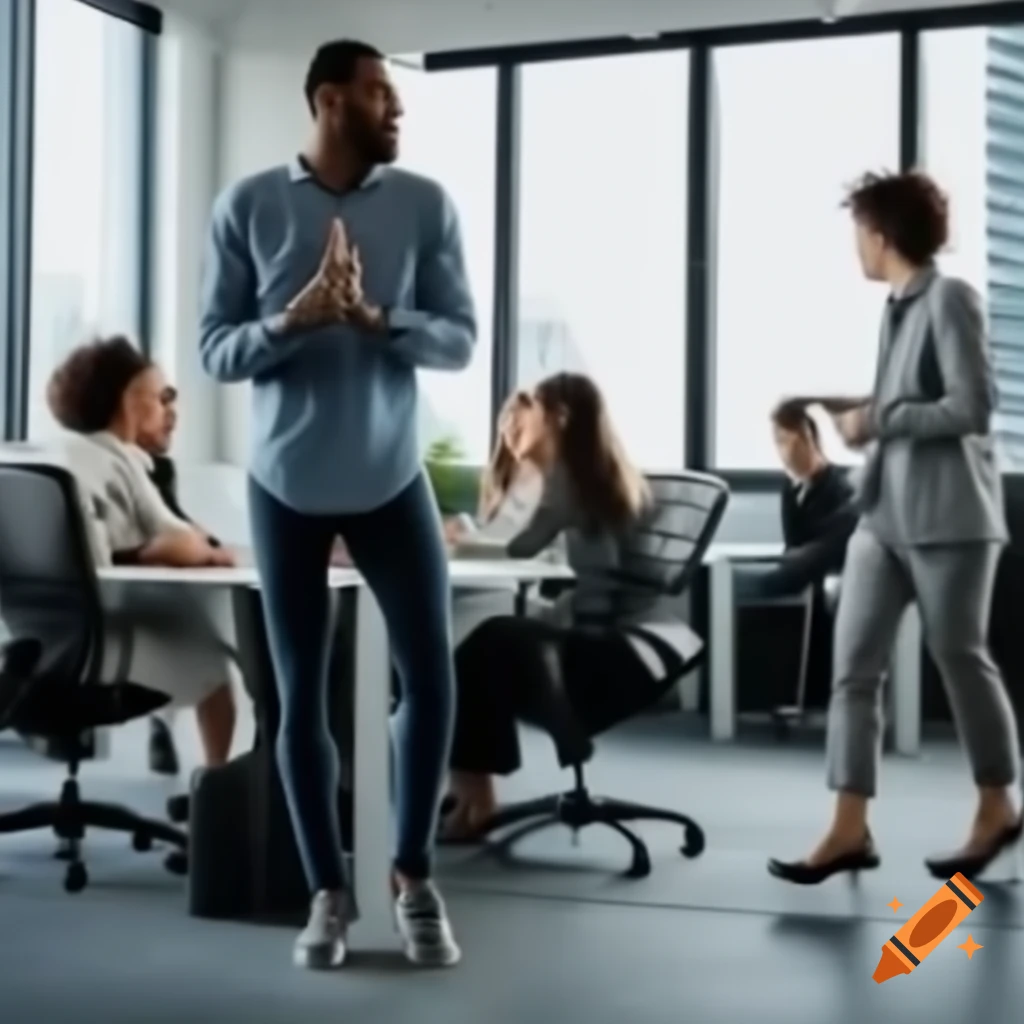 Small group in open office setting appearing stressed with sales personnel