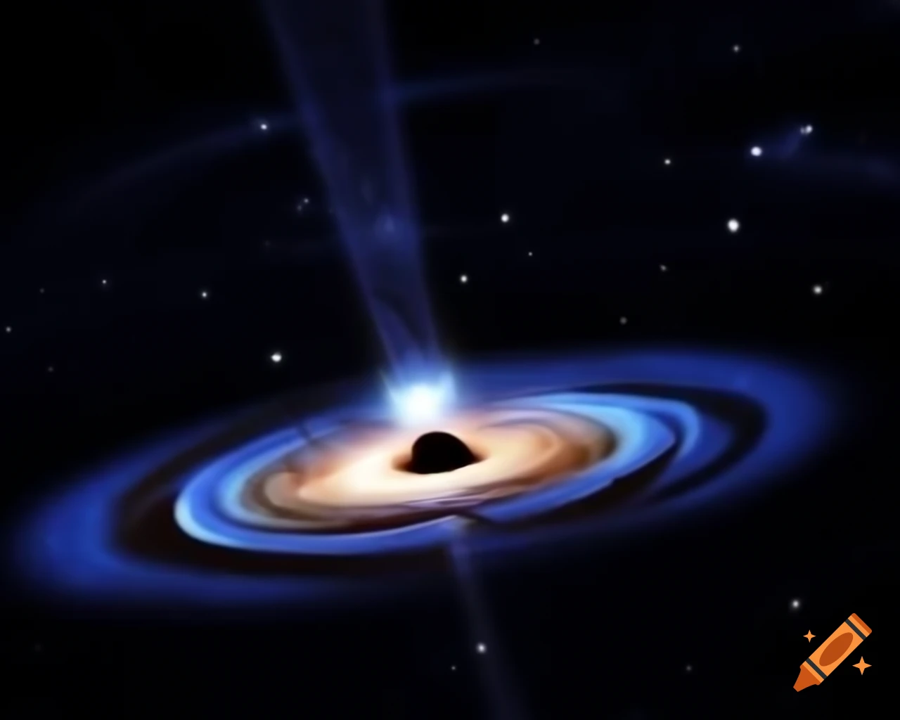 Realistic black hole in star-filled space with artistic anamorphic lens flare