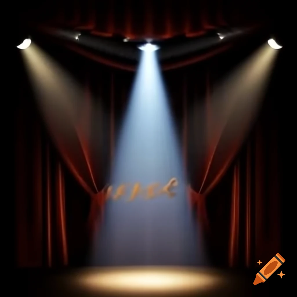 Beam of light highlighting 'Brand Spotlight' as if revealing stage curtains
