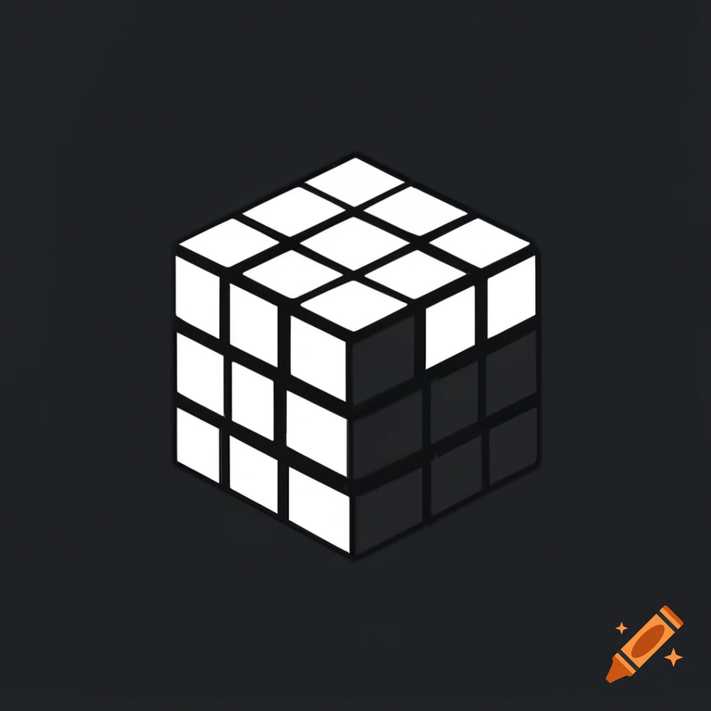 Minimalist black and white Rubik's cube logo with futuristic design