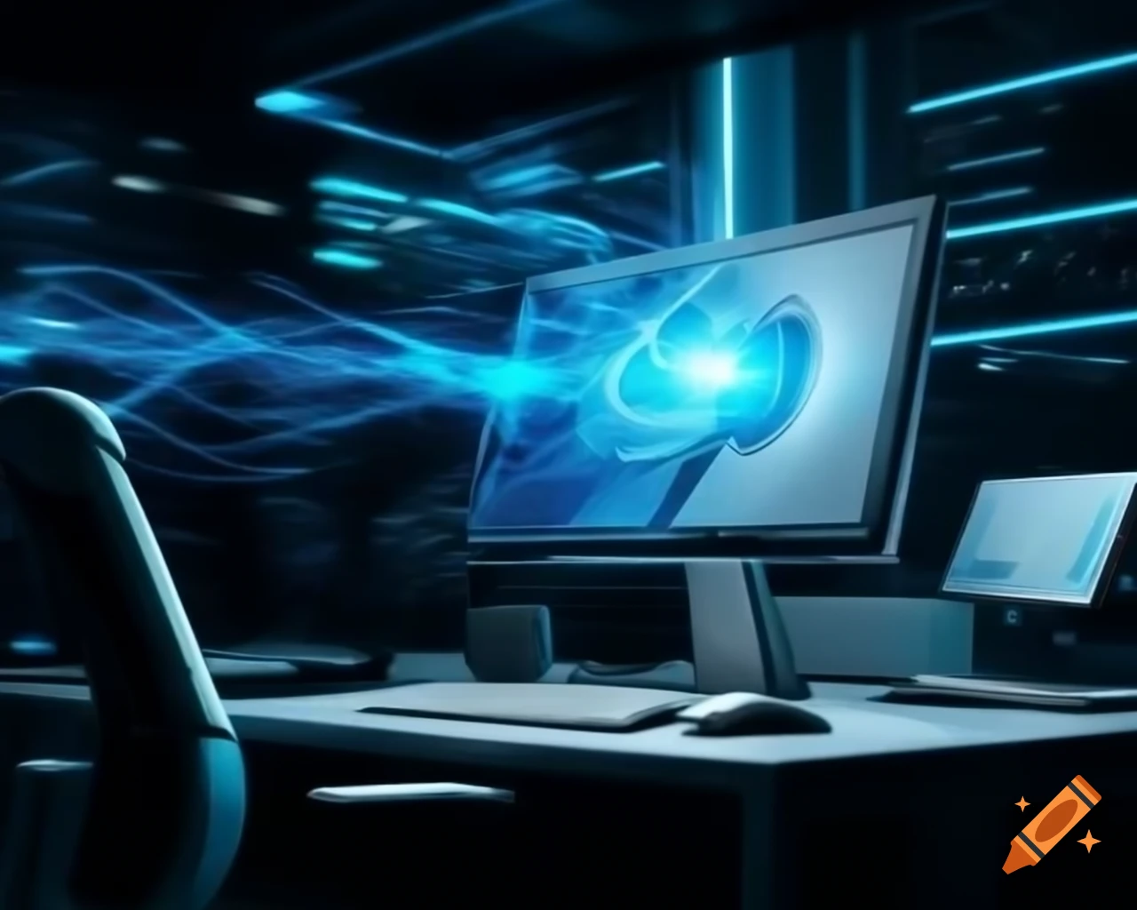 Futuristic technology with computers and screens showcasing electricity and speed in ultra 4K