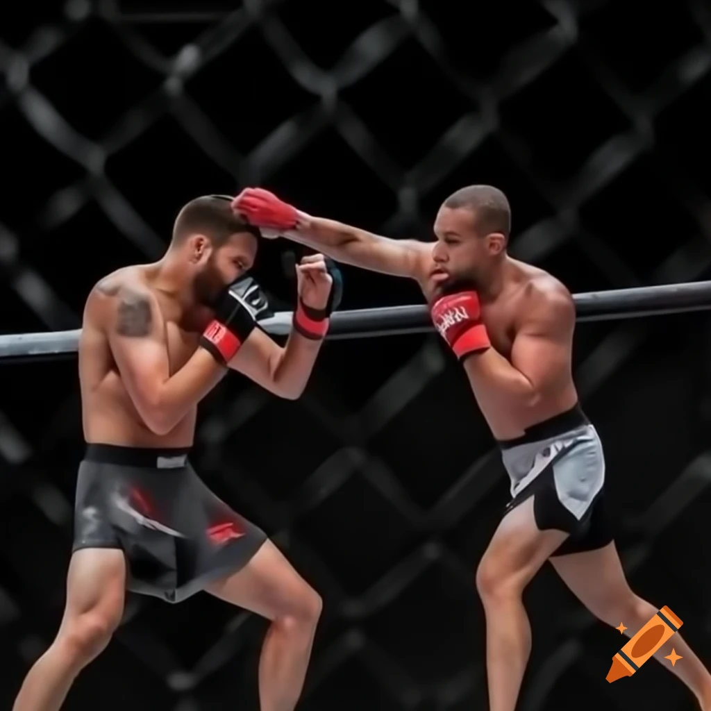 Two MMA fighters engaged in a match