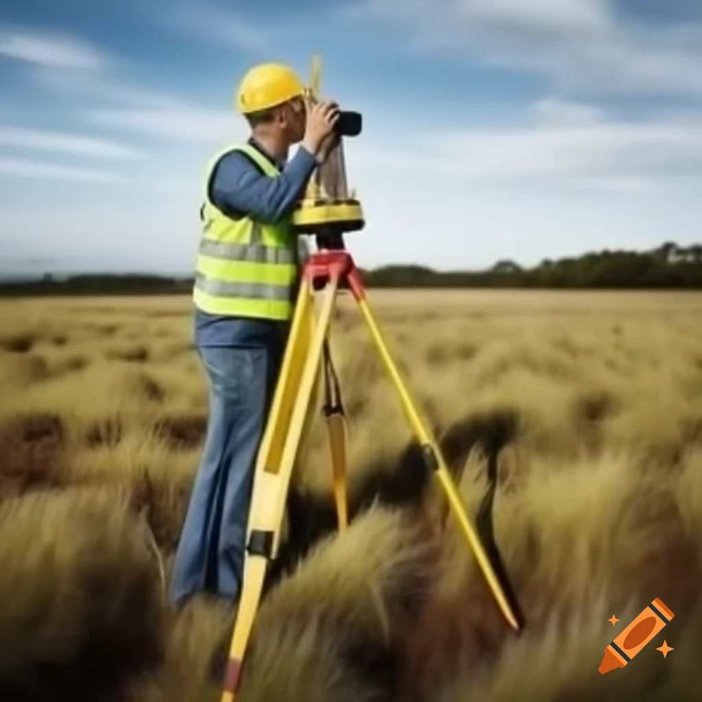 Land surveyor conducting measurements in the field