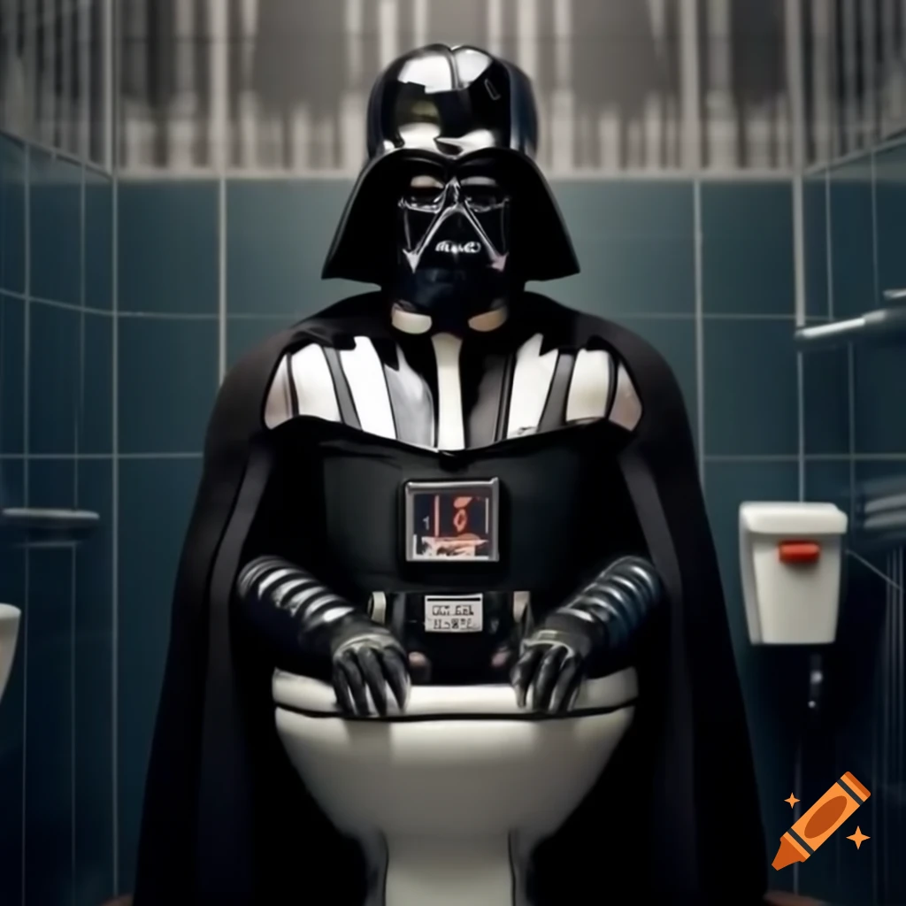 Darth Vader humorously depicted sitting on a toilet
