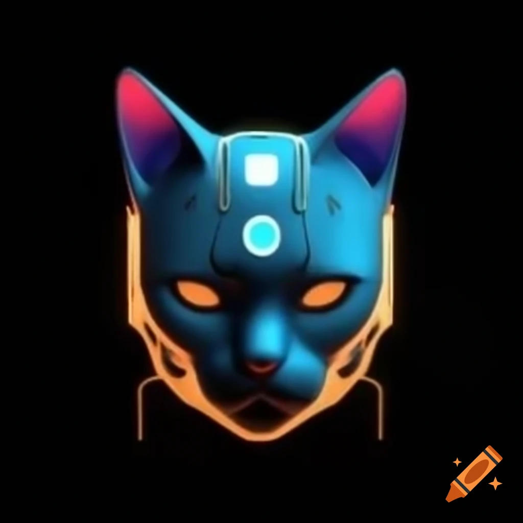 Minimalistic cyber cat mask logo design