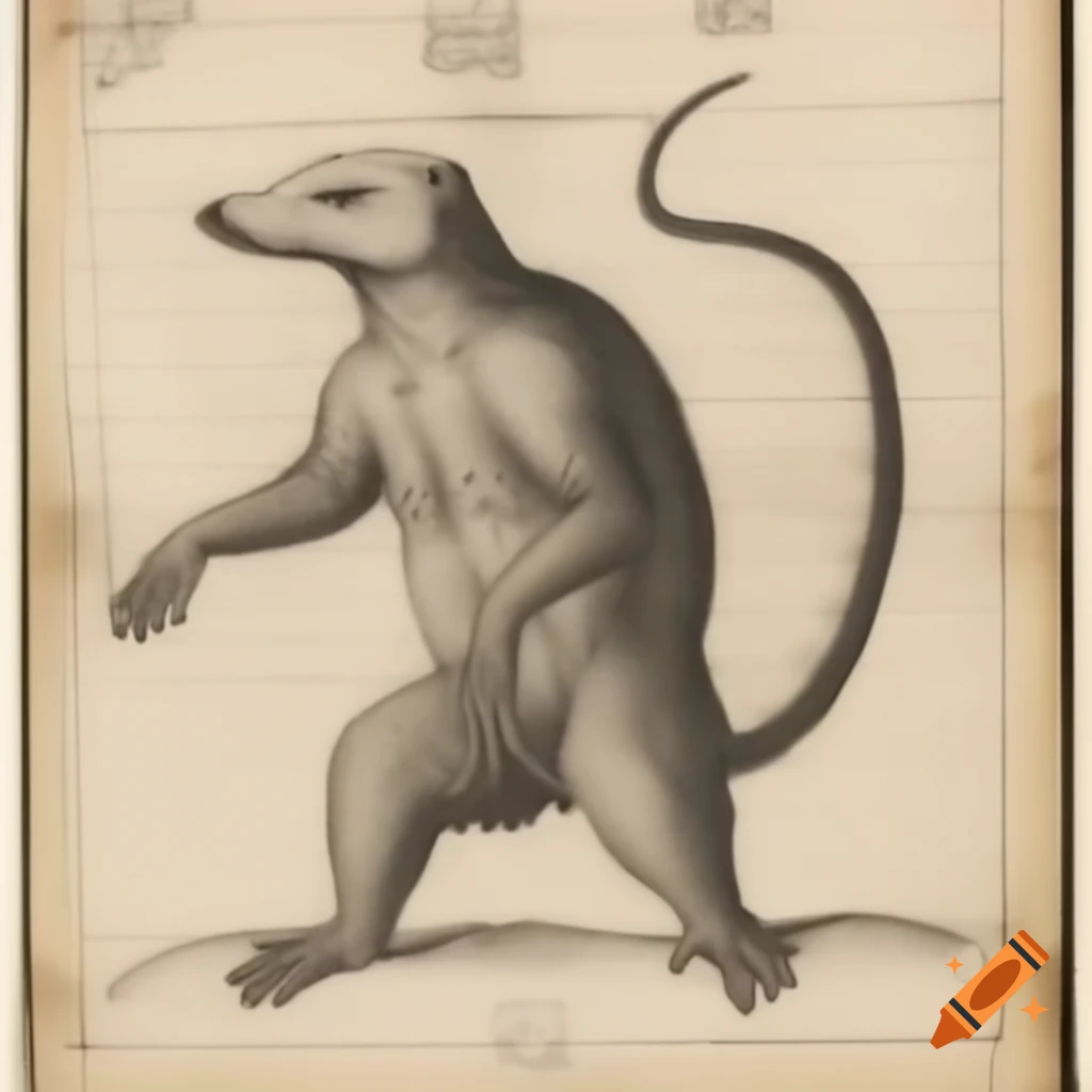 Highly symmetrical ink drawing of badger-hominid hybrid by John Conway