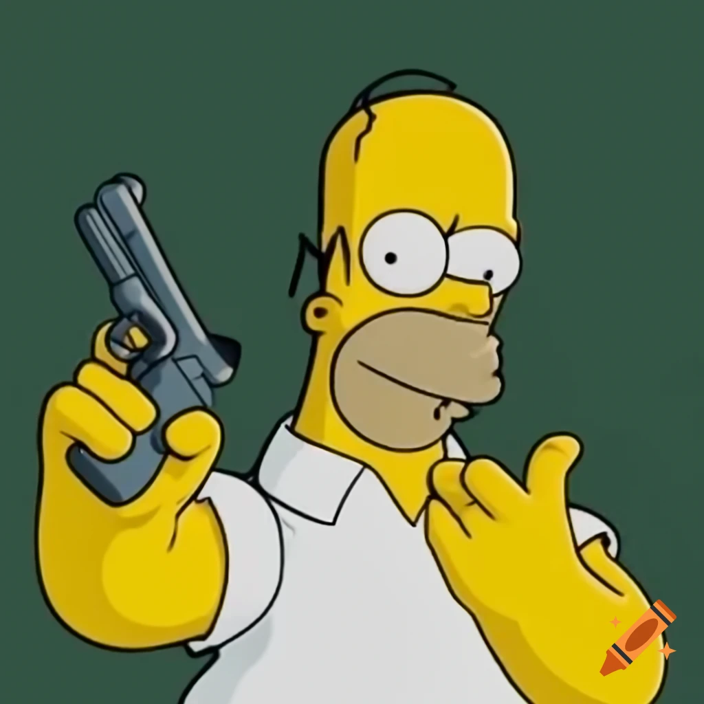 Homer Simpson character holding a pistol