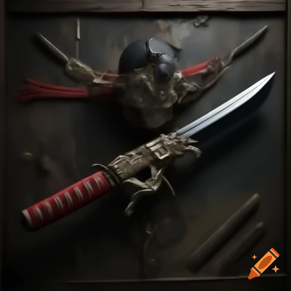 Realistic Japanese weapon portrayed in dark fantasy style