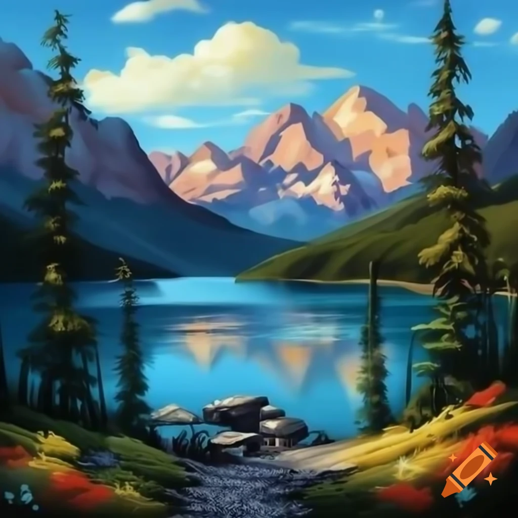 Luxury lake painting with serene landscapes