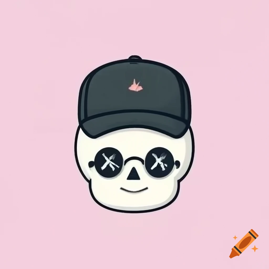 Minimalist cartoon skull wearing cap and glasses