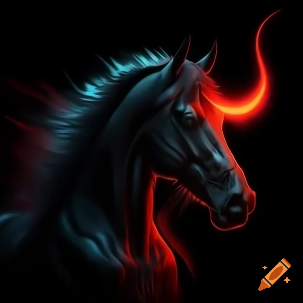 Logo featuring a black horse with a glowing red horn